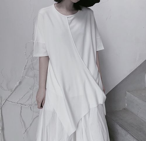 浮木片式上衣短袖系带拼接斜襟一片木兮柔软t恤