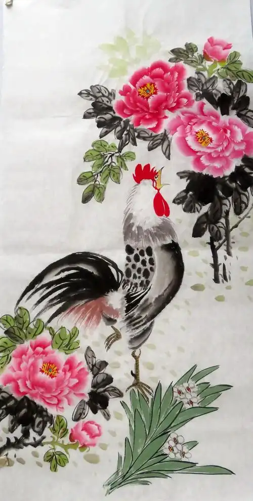 花鸟画花开富贵公鸡牡丹三尺手绘字画国画中式特价国画