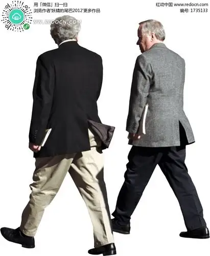 两个行走的男子背影psd抠图素材