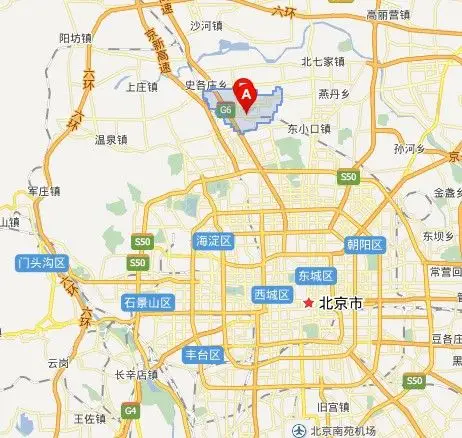 北京回龙观新城与老城位置示意图(a点为回龙观新城 来源:百度地图)