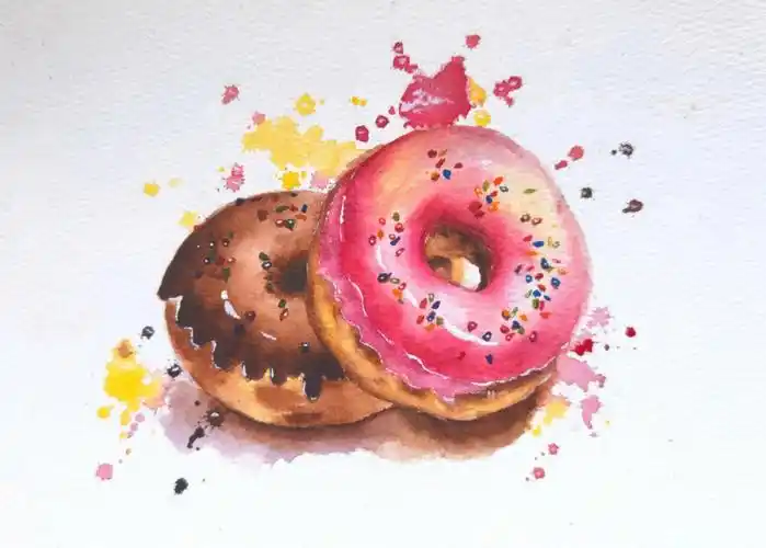 水彩美食甜甜圈附过程