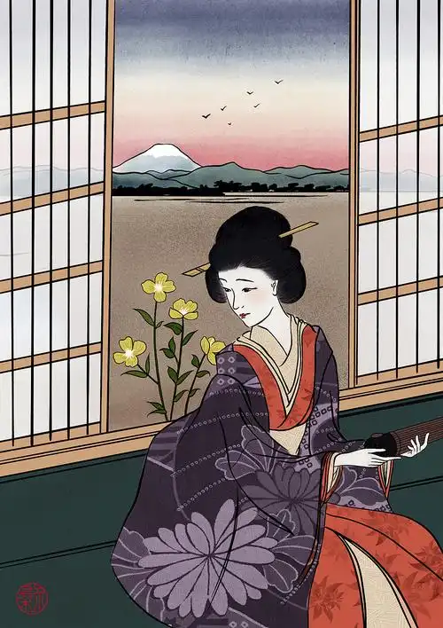 插画| 日本传统和服女子