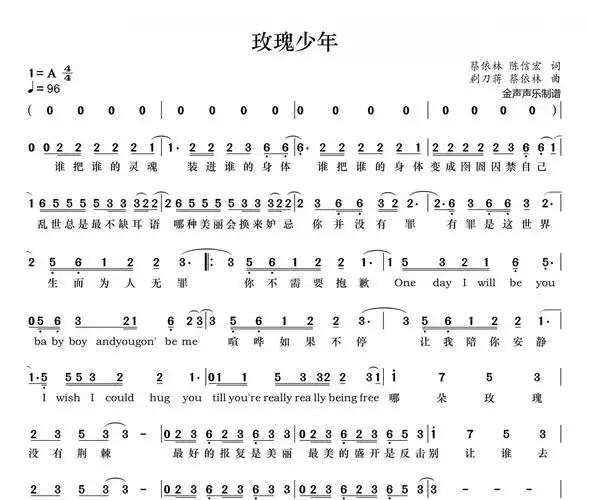 玫瑰少年简谱 五月天《玫瑰少年》简谱 动态视频