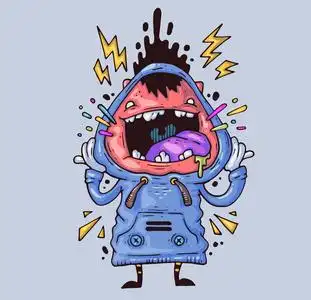 那个疯子哭得很大声.印刷和网络卡通插图.