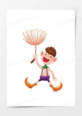 卡通男孩手拿蒲公英