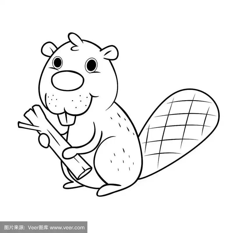 矢量插图的黑白海狸笑脸孤立在白色背景.孩子们的书