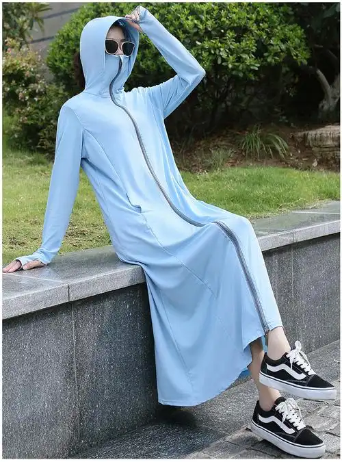 网红冰丝防晒衣女新款2020长款防晒服防紫外线透气薄款外套夏 白色