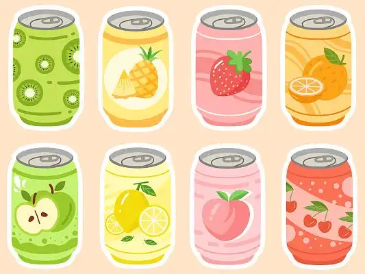 易拉罐水果饮料卡通彩色png插画素材饮料饮品