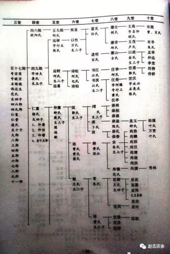 古代修编家谱,主要根据苏洵创立的五世一表来设立一目了然的世系树状