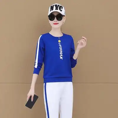 2021秋季新款休闲运动套装女两件套圆领卫衣女装春秋直筒裤运动服