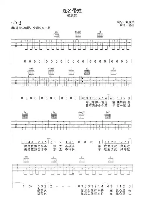 张惠妹连名带姓吉他谱g调吉他弹唱谱
