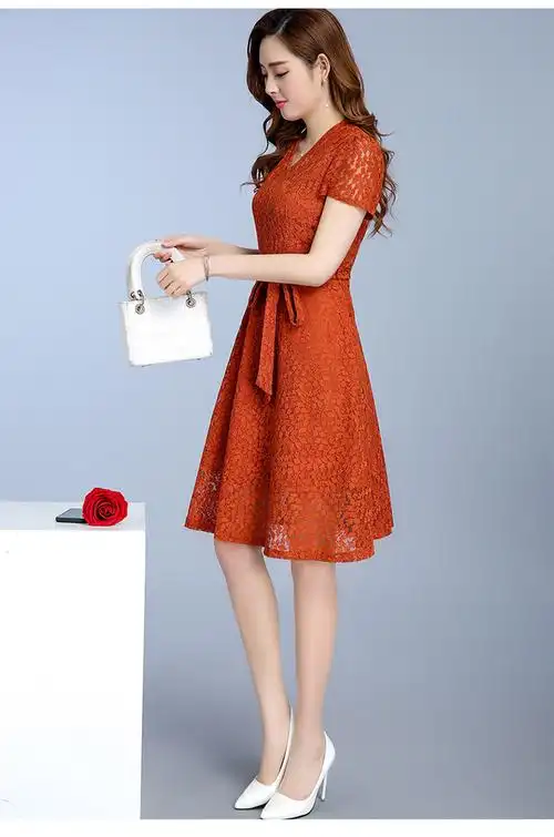 名媛优雅气质连衣裙2018夏装新款v领短袖中长款收腰休闲a字裙