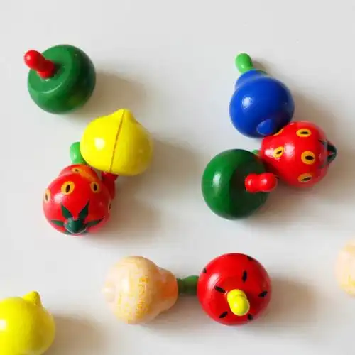 木制彩色水果陀螺 小手转动小陀螺 传统怀旧儿童木质益智地摊玩具