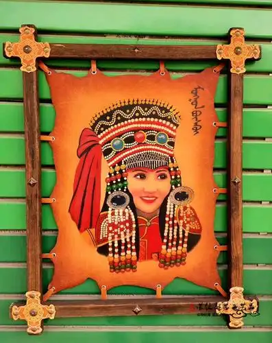 蒙古皮画成吉思汗手绘真皮挂画餐厅饭店墙面装饰工艺画