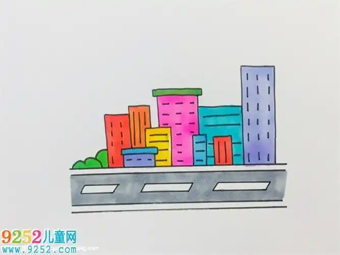 高楼大厦车水马龙的简笔画