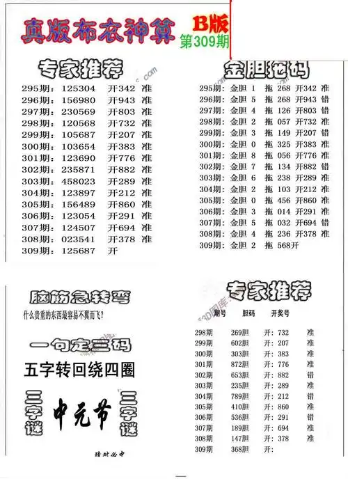 3d309期布衣神算ab版