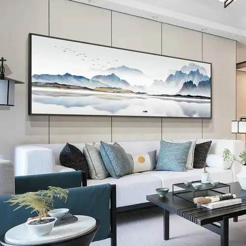 客厅装饰画新中式挂画国画山水画沙发背景墙画茶室壁画禅意水墨画