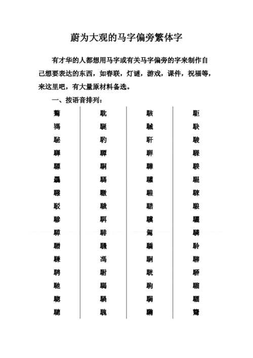 蔚为壮观的马字偏旁繁体字 (2).doc