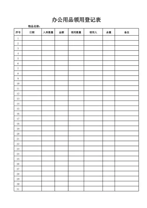 办公物品领用登记表