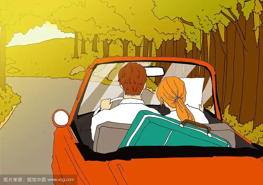 一对开车去旅行的夫妇