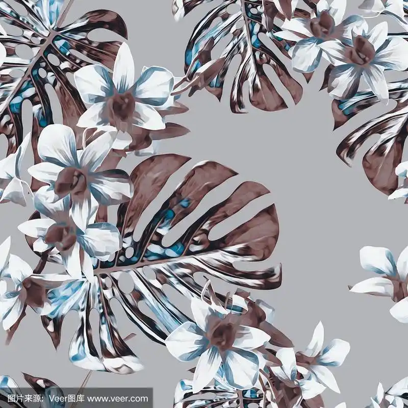 四方连续纹样,兰花,华丽的,水彩画颜料,热带气候