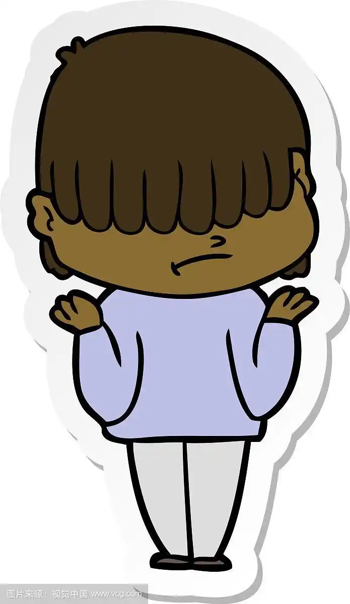 一个头发凌乱的卡通男孩的贴纸
