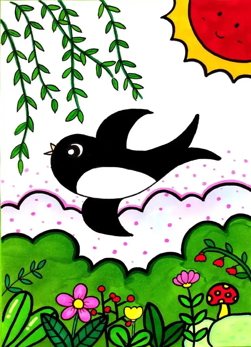 春天小燕子主题画.春天到,可爱的小燕子也飞来了 #春天简笔画 - 抖音