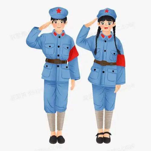 手绘插画风八路军装小学生敬礼免抠元素