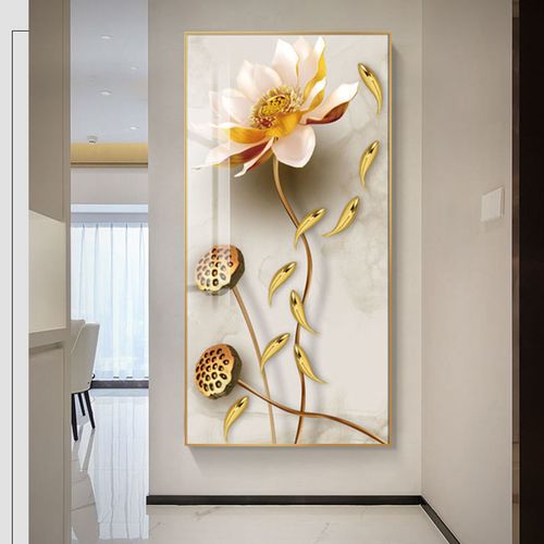 入户玄关招财装饰画中式九鱼聚财荷花过道壁画家和富贵走廊挂画