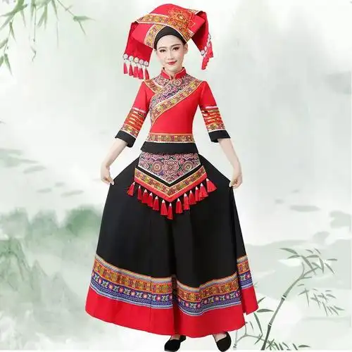 广西三月三壮族服饰女成人庙会民族服装长款传统盛装衣服演出服秋