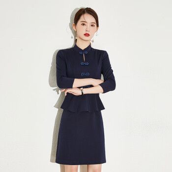 布力潘案场客服夏季工装礼宾工作服复古中式盘扣正装裙职业装茶艺采耳