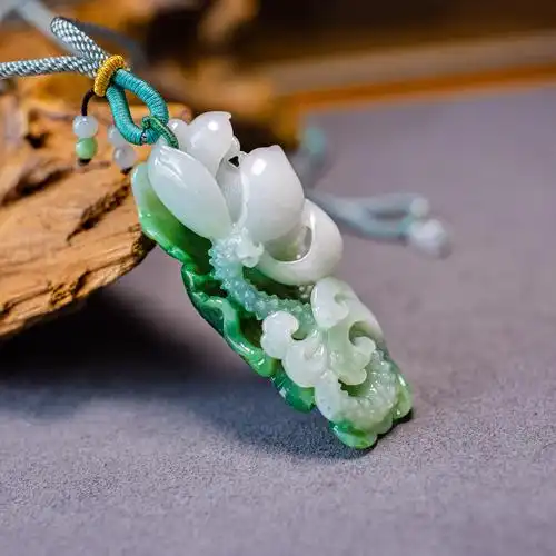天然翡翠吊坠挂件莲花荷花俏雕冰种xxw4250颈饰