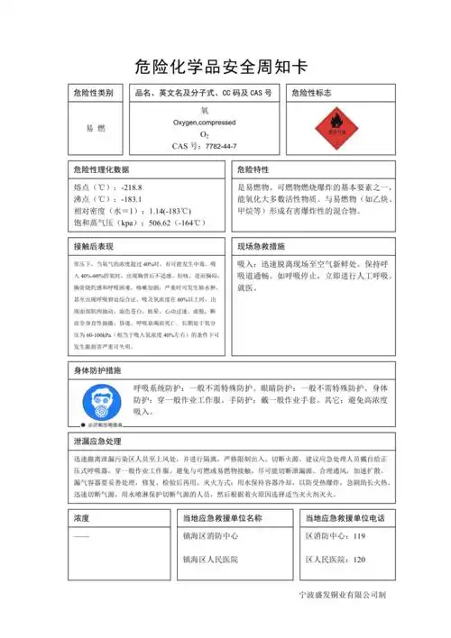危险化学品安全周知卡氧气[共1页]