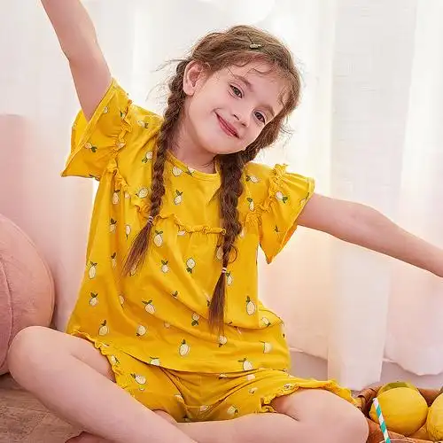 顶呱呱儿童睡衣夏季薄款纯棉女童童可爱超萌短袖家居服套装