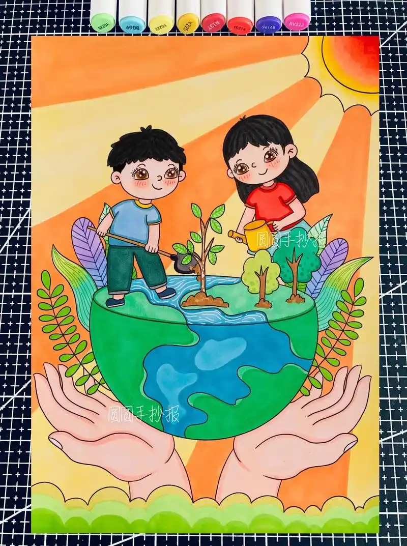 植树节,爱绿护绿绘画手抄报.#植树节绘画#植树节手抄报#爱绿 - 抖音