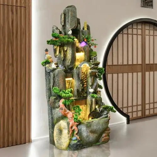 新中式落地假山流水喷泉摆件叠水瀑布造景客厅招财家室内山水景观