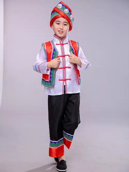 儿童少数民族服装广西壮族三月三男童表演服饰舞蹈演出服新款套装红色