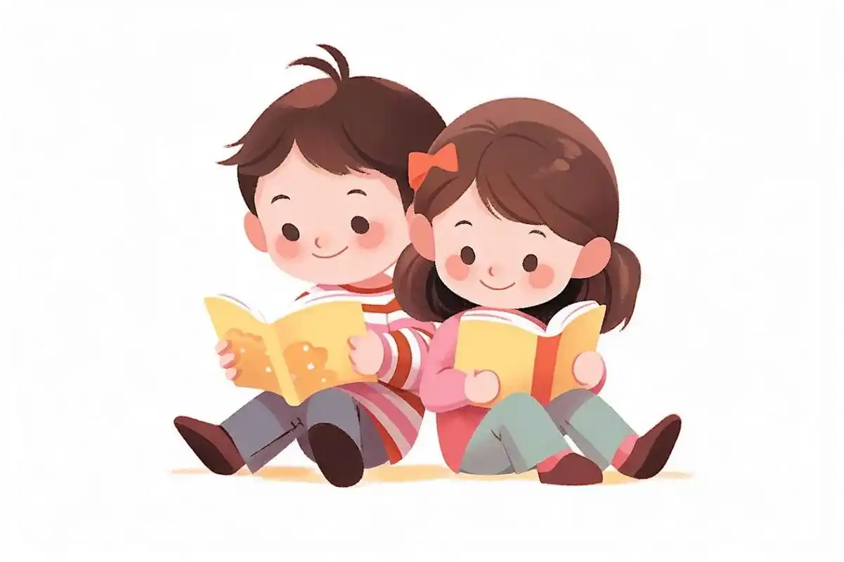 98看书的小朋友 |卡通人物读书png免扣 98儿童读书卡通ai插画