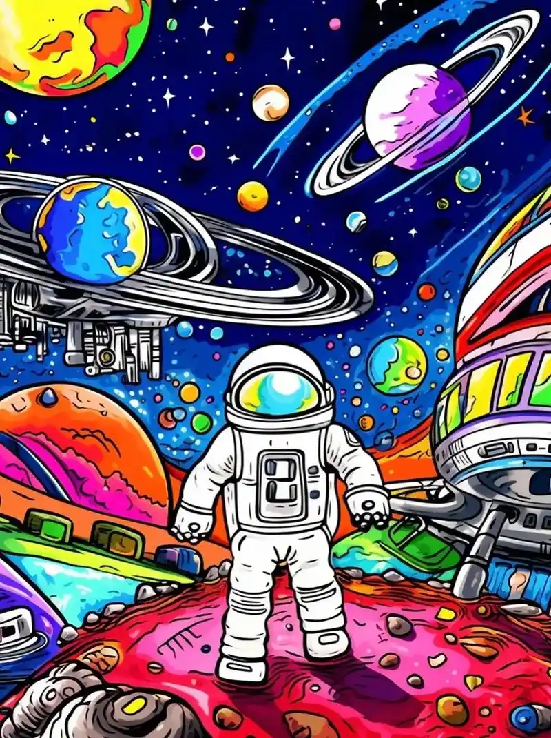 航天主题画 太空科幻画 宇航员简笔画.有用!