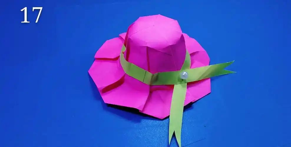 亲子折纸一顶漂亮的沙滩帽给孩子玩吧帽子折纸详细步骤教程图解