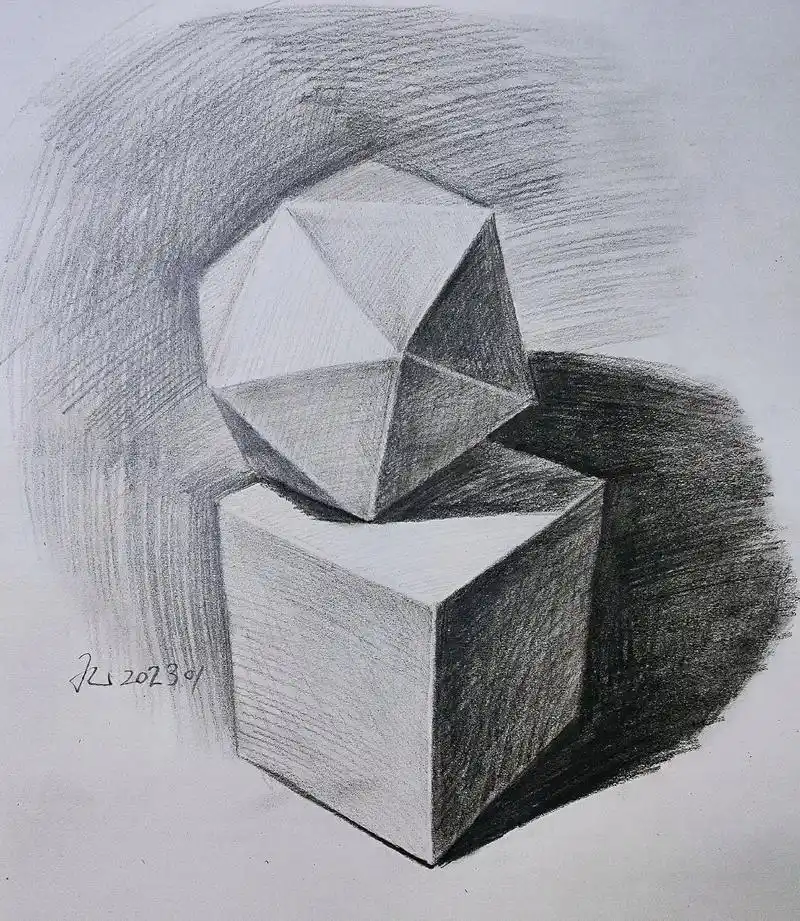 两个几何体组合素描绘画#想画就画 #一起学画画 #绘画 #素 - 抖音