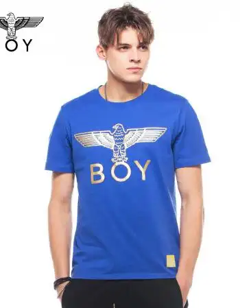 boy短袖男t恤潮牌情侣夏季经典款烫金老鹰印花纯棉宽松伦敦男孩t 蓝色