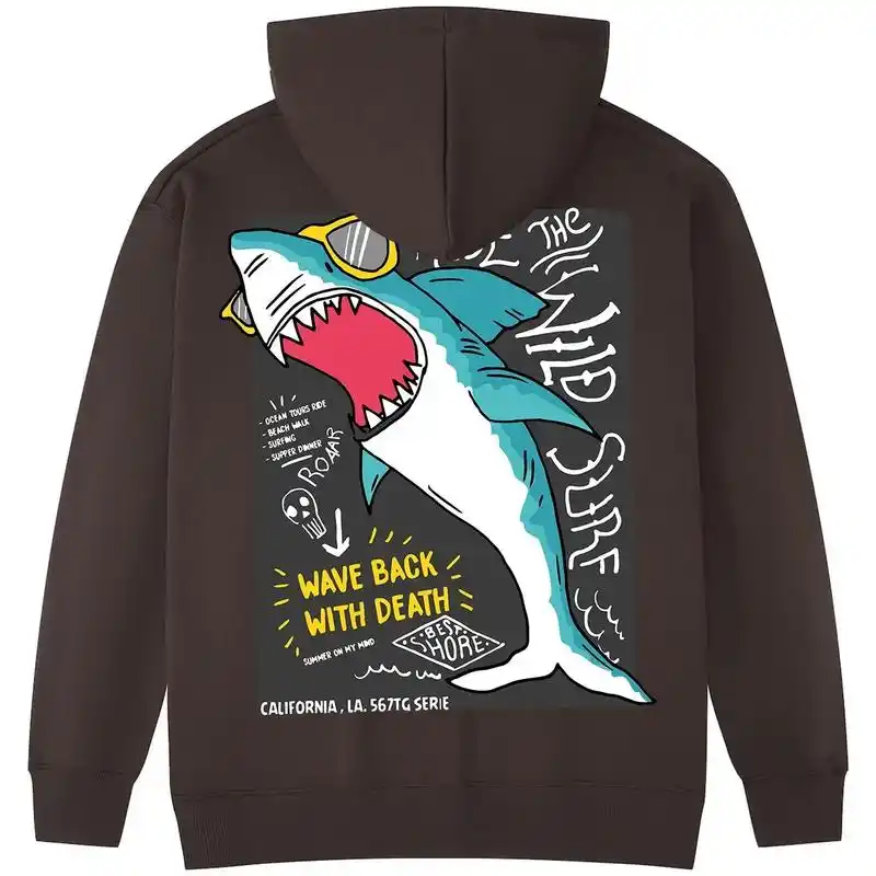 潮牌个性服饰大后背鲨鱼烫画设计卫衣