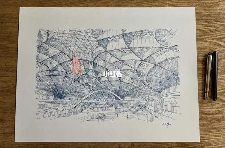 建筑手绘北京大兴国际机场中秋快乐