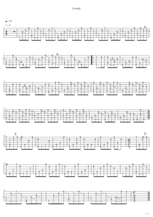 《lonely(网友原创)》吉他谱