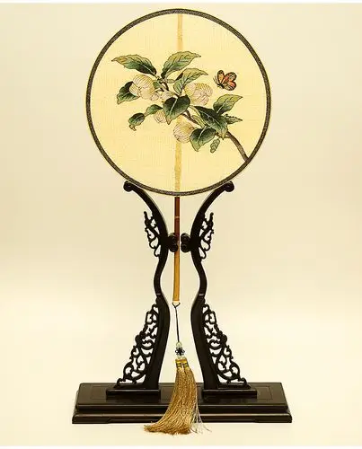 lijing/李晶团扇 纯手工缂丝扇面 取含羞之意 小家碧玉 天然湘妃竹为