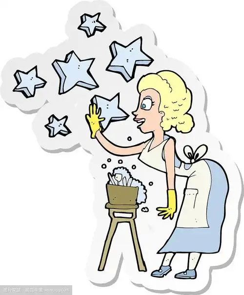 一个卡通女人洗盘子的贴纸