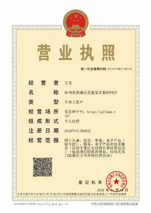 独立域名营业执照在地球上诞生了