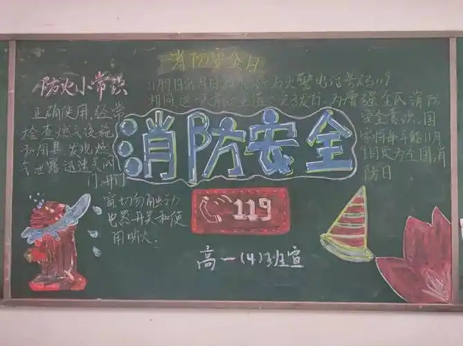 提高学生的安全意识,各班以消防安全为主题绘制了黑板报