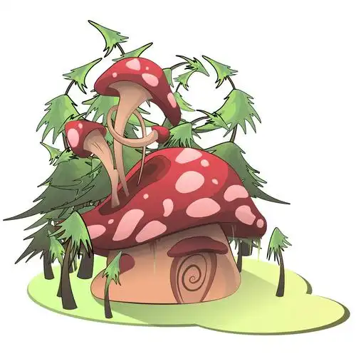 在白色背景上的蘑菇房子.矢量插画.